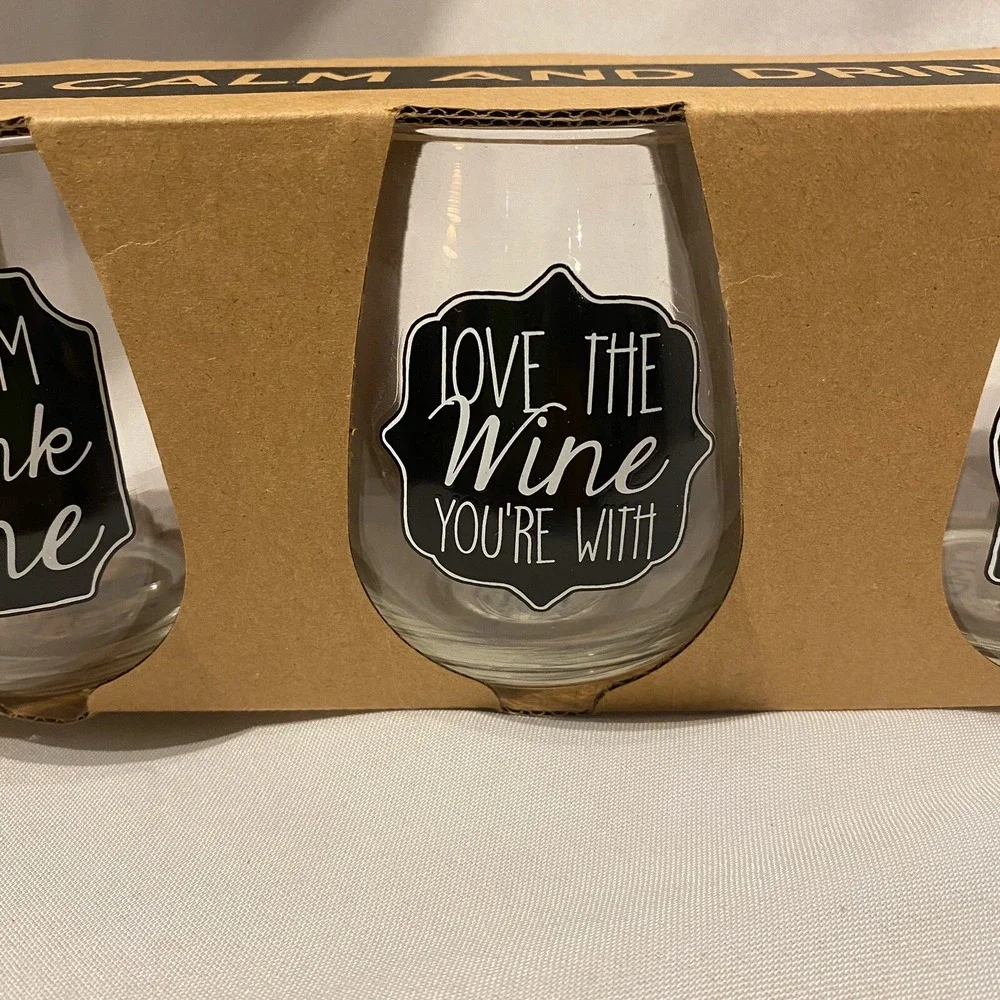 TMD holdings set of 4 stemless wine glasses 16 OZ keep calm‎ always time love